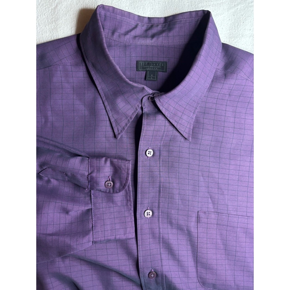 Ted Baker‎ London Shirt Specialist Button-Up Shirt Size 4 Purple Check Polynosic